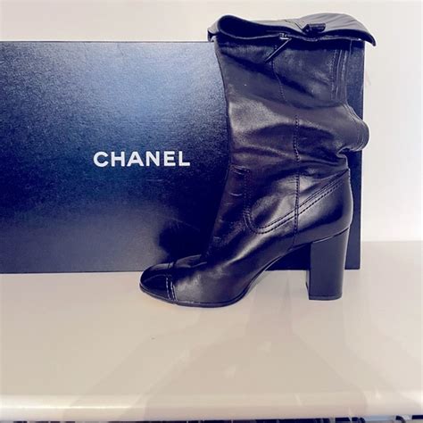 chanel over the knee boots|chanel black canvas heel boots.